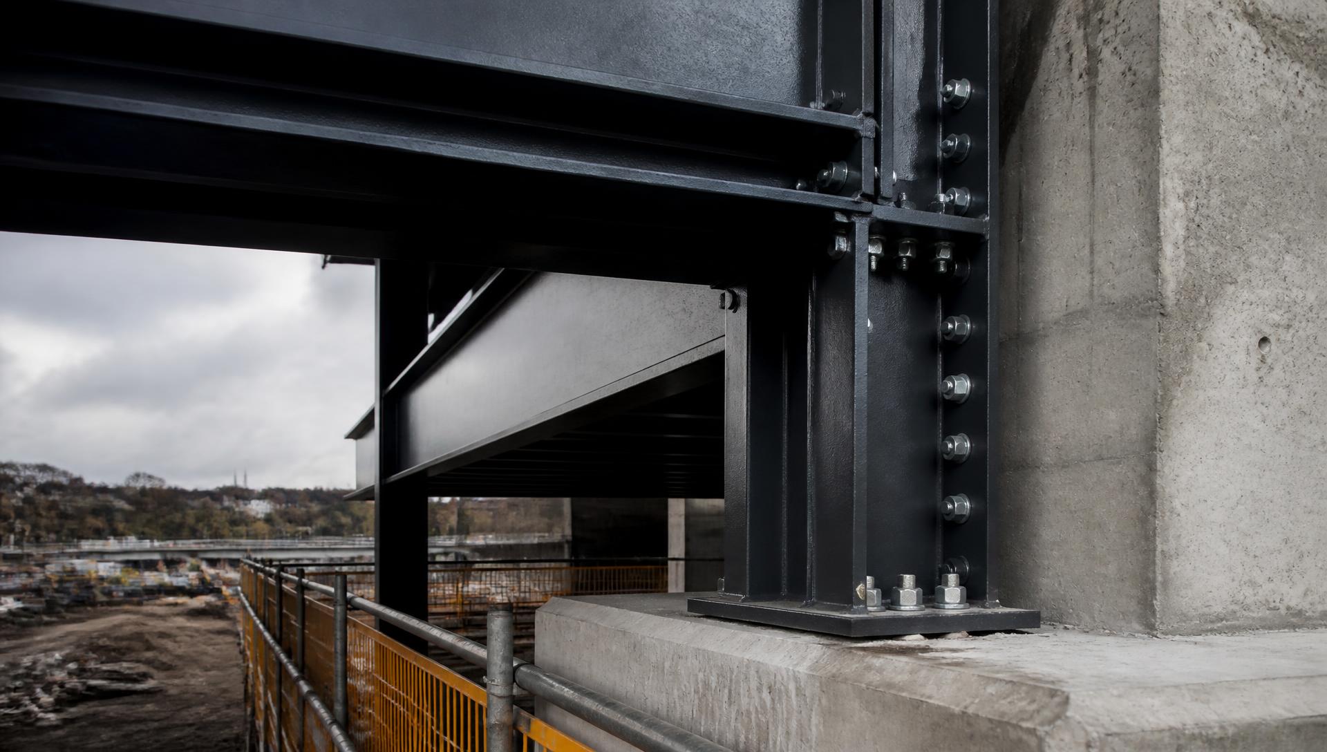 Structural steel connection recorded on a construction site
